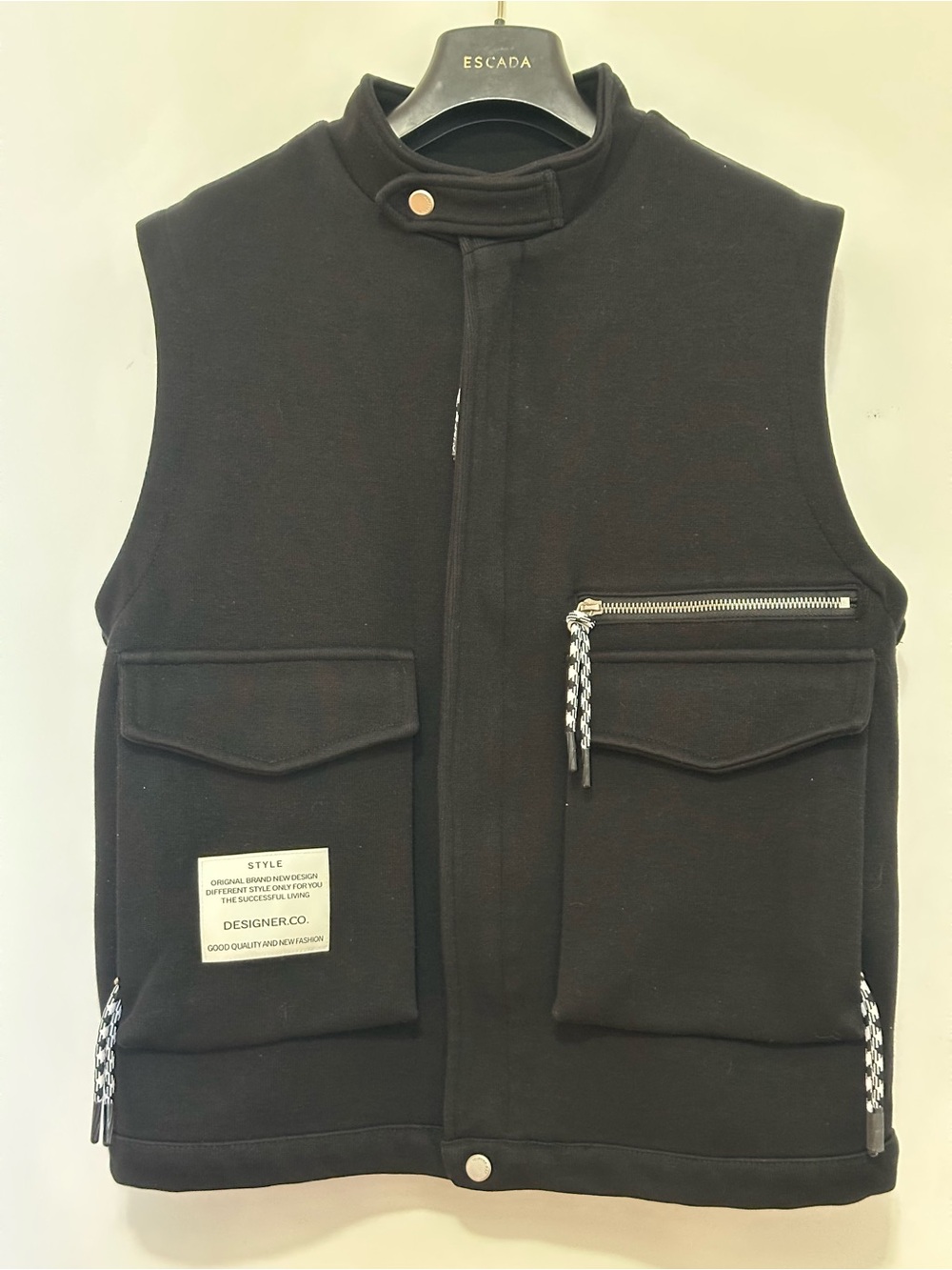 Escada Black Sleeveless Utility Vest with Front Pockets